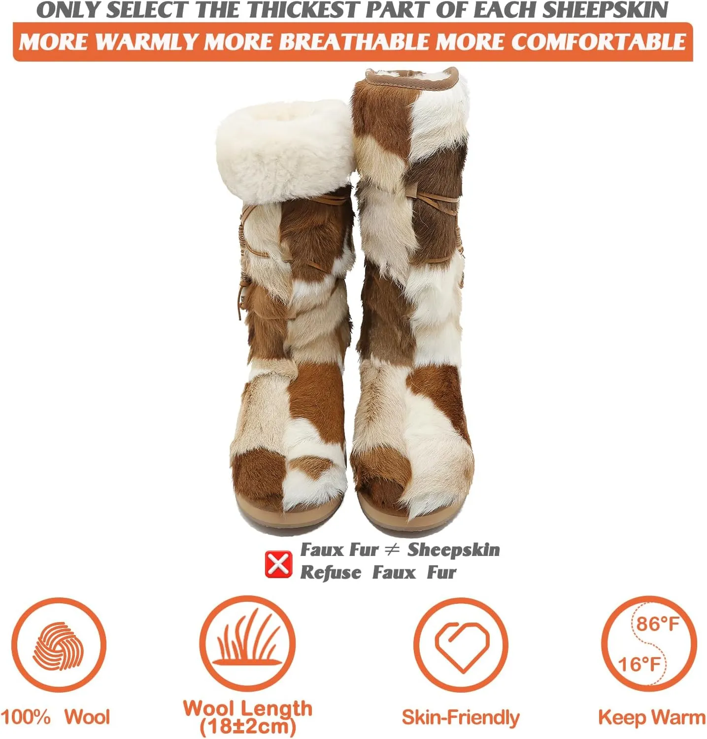 Mel&Syd Sheepskin Boots Snow Warm Long Fox Fur Tassel Winter Boots High Calf Booties for Womens Girls Genuine Fur Round Toe Shearling Casual Versatile Knee High Flat Outdoor Shoes