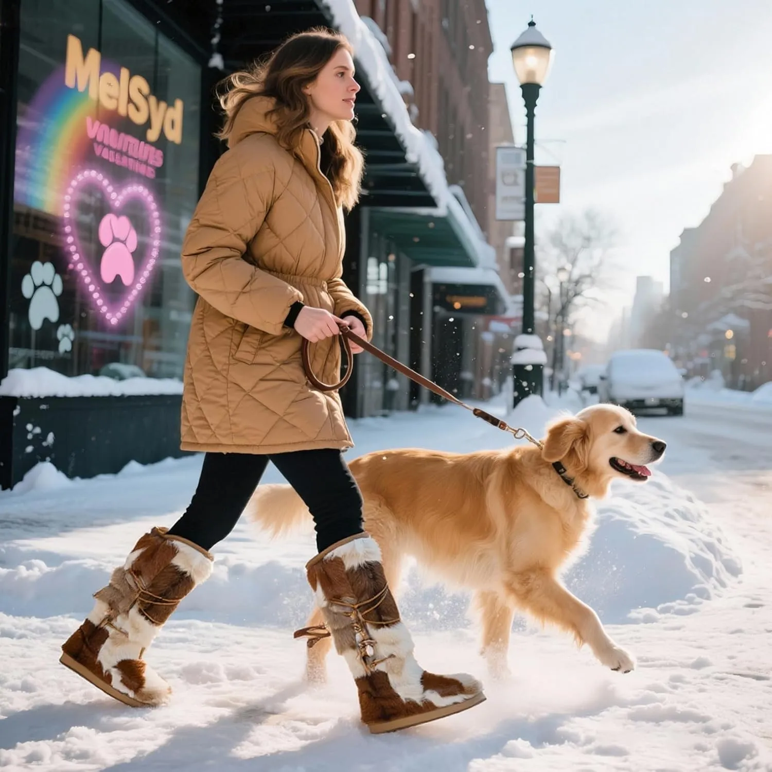 Mel&Syd Sheepskin Boots Snow Warm Long Fox Fur Tassel Winter Boots High Calf Booties for Womens Girls Genuine Fur Round Toe Shearling Casual Versatile Knee High Flat Outdoor Shoes