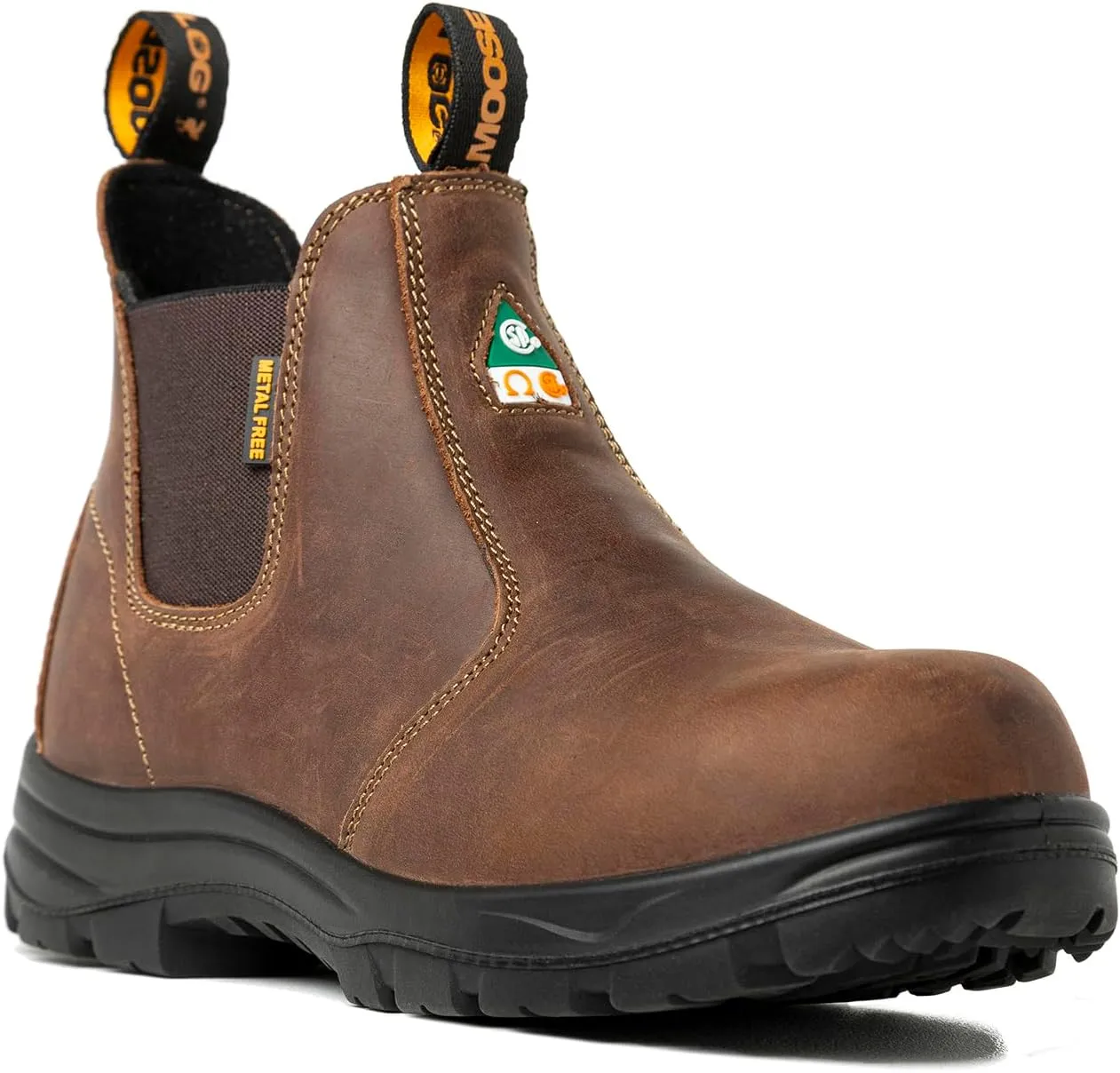 Men's ASTM & CSA Certified Composite Toe Chelsea Work Boots – 100% Leather, Lightweight, I/C/EH/PR/ESR, Oil/Slip/Heat Resistant, Rubber Outsole, Safety Boots 5666