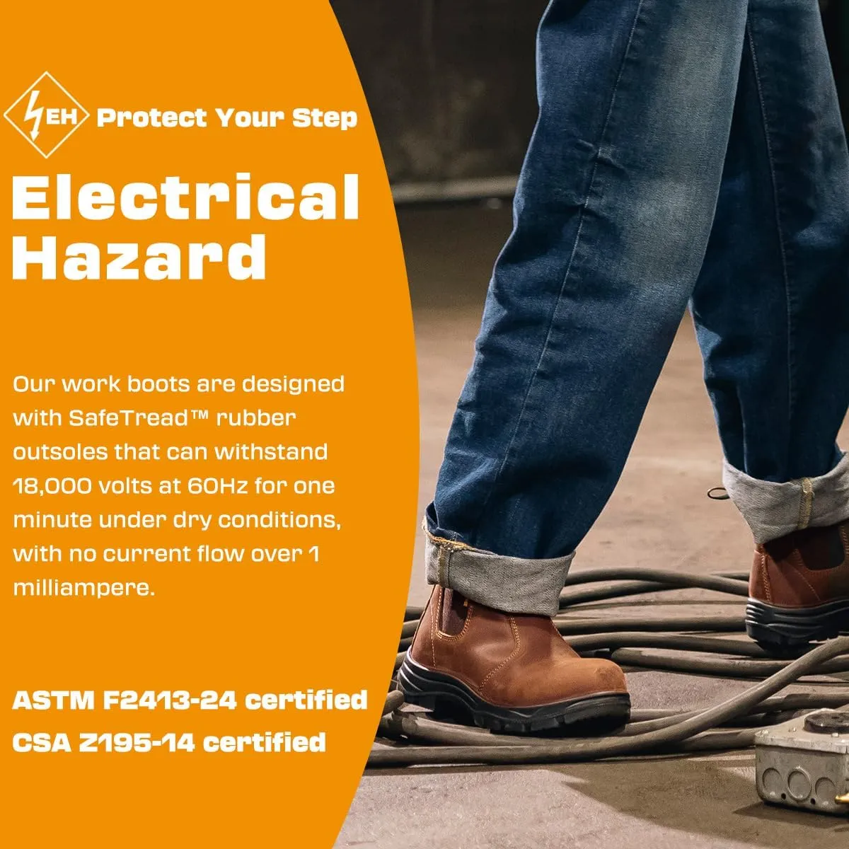 Men's ASTM & CSA Certified Composite Toe Chelsea Work Boots – 100% Leather, Lightweight, I/C/EH/PR/ESR, Oil/Slip/Heat Resistant, Rubber Outsole, Safety Boots 5666