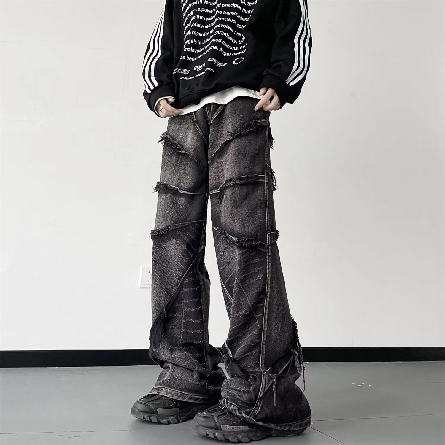 Men's Baggy Jeans Y2k Hip Hop Pants Stacked Jeans for Women Mid Rise Fashion Grunge Streetwear Clothes Black