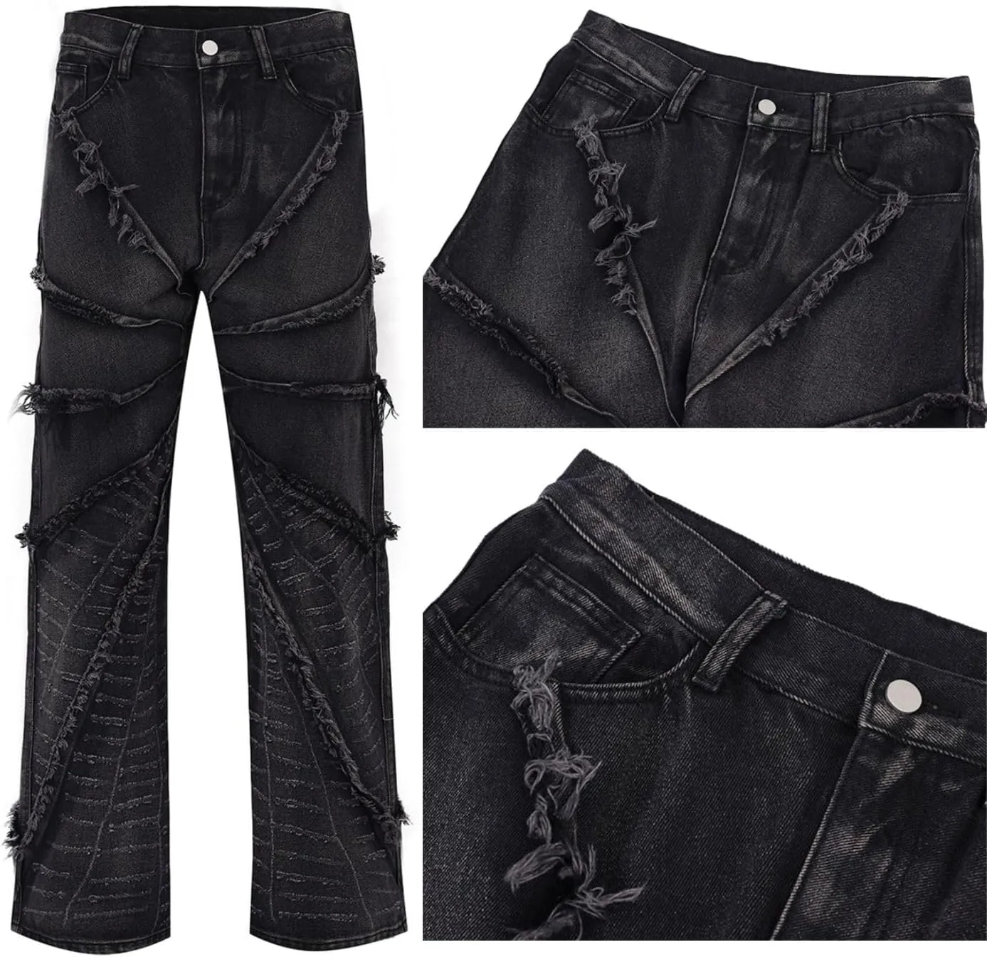 Men's Baggy Jeans Y2k Hip Hop Pants Stacked Jeans for Women Mid Rise Fashion Grunge Streetwear Clothes Black