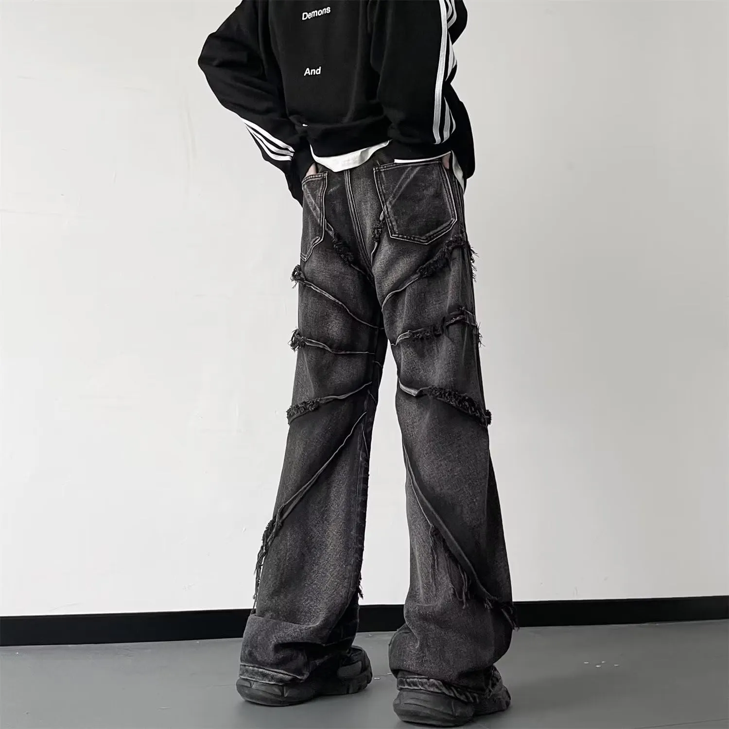 Men's Baggy Jeans Y2k Hip Hop Pants Stacked Jeans for Women Mid Rise Fashion Grunge Streetwear Clothes Black