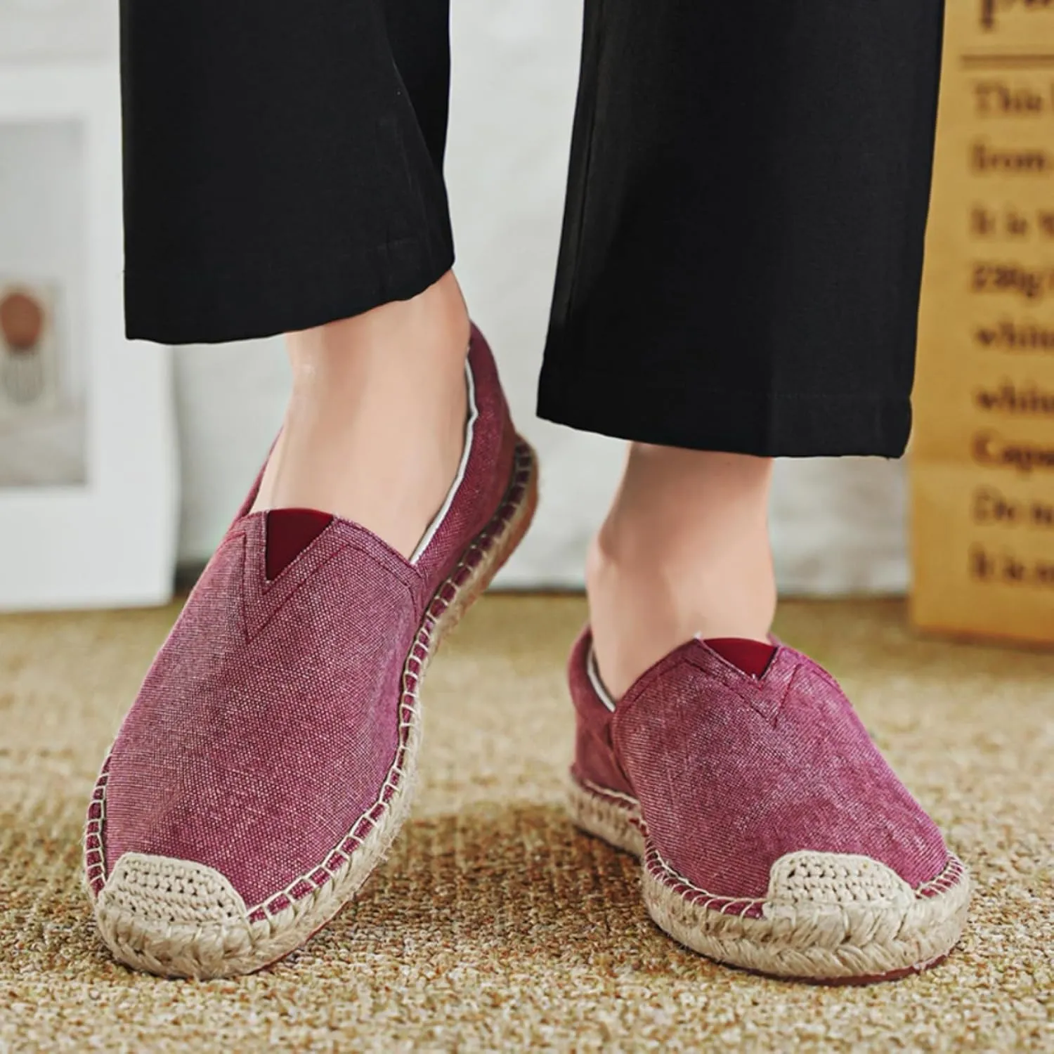Mens Breathable Canvas Slip-On Espadrilles Loafers Casual Lightweight Flax Cloth Flats Alpargata for Walking Driving Soft Boat Shoes
