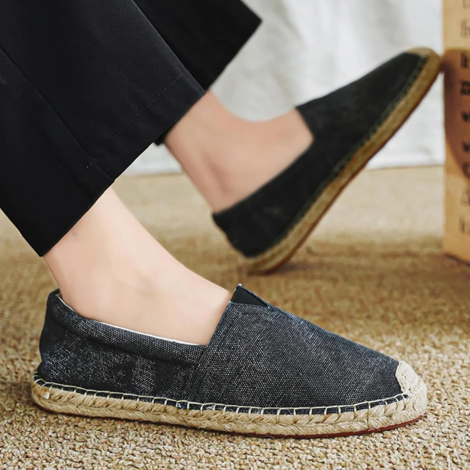 Mens Breathable Canvas Slip-On Espadrilles Loafers Casual Lightweight Flax Cloth Flats Alpargata for Walking Driving Soft Boat Shoes