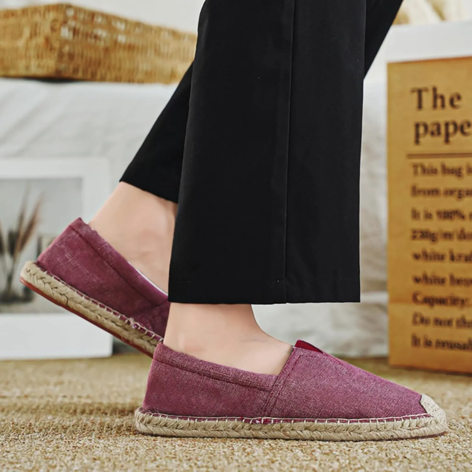 Mens Breathable Canvas Slip-On Espadrilles Loafers Casual Lightweight Flax Cloth Flats Alpargata for Walking Driving Soft Boat Shoes