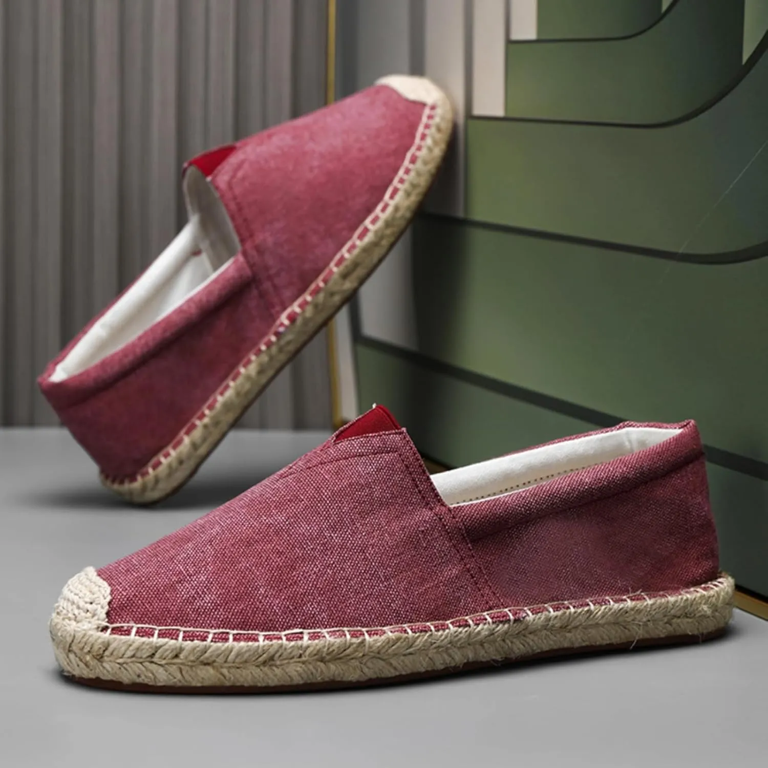 Mens Breathable Canvas Slip-On Espadrilles Loafers Casual Lightweight Flax Cloth Flats Alpargata for Walking Driving Soft Boat Shoes