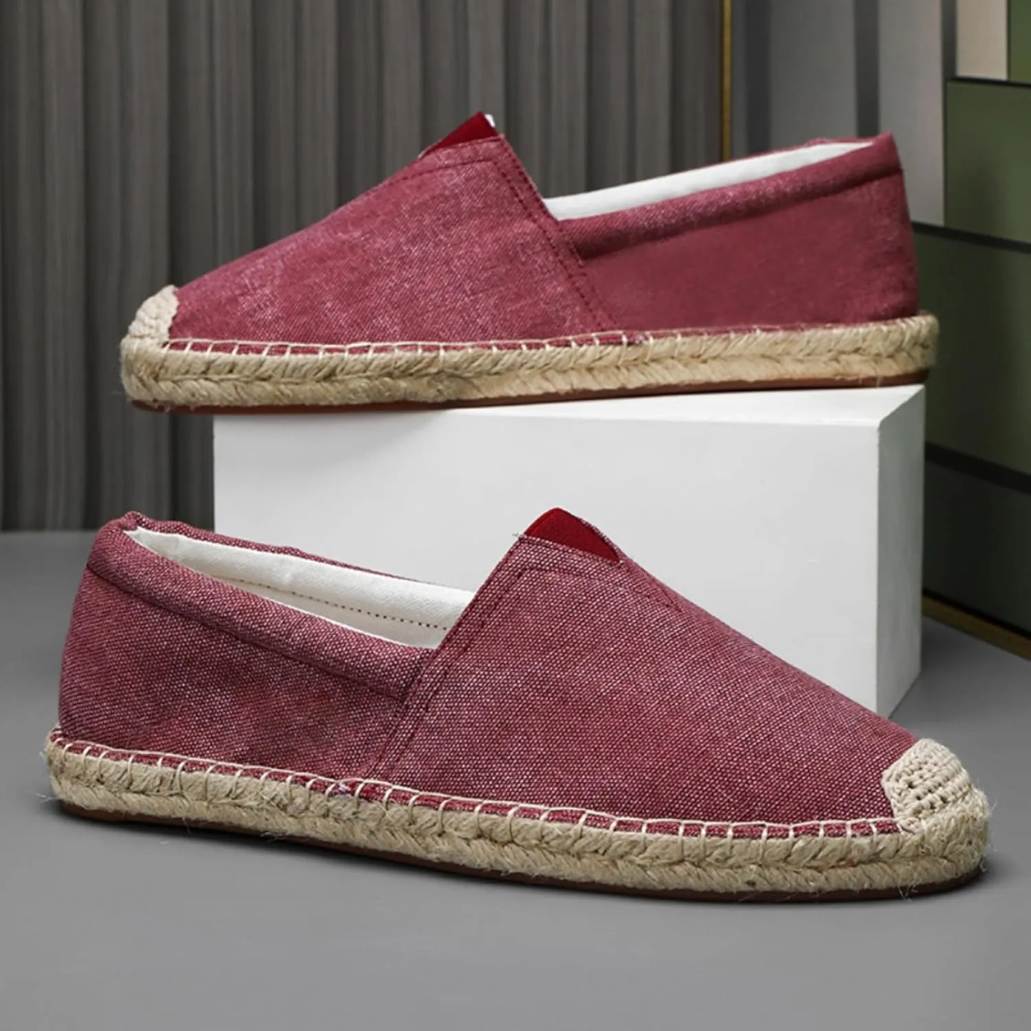 Mens Breathable Canvas Slip-On Espadrilles Loafers Casual Lightweight Flax Cloth Flats Alpargata for Walking Driving Soft Boat Shoes