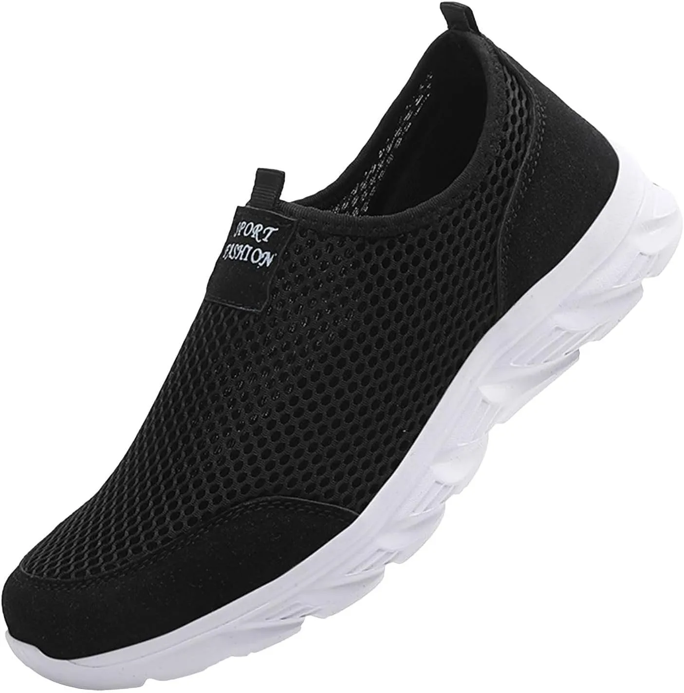 Men's Breathable Mesh Walking Shoes, Comfortable Adjustable Slip on Sneakers for Spring/Summer Daily Wear, Great for Outdoor Travel and City Strolls Fashion Thick Bottom Black Sneaker