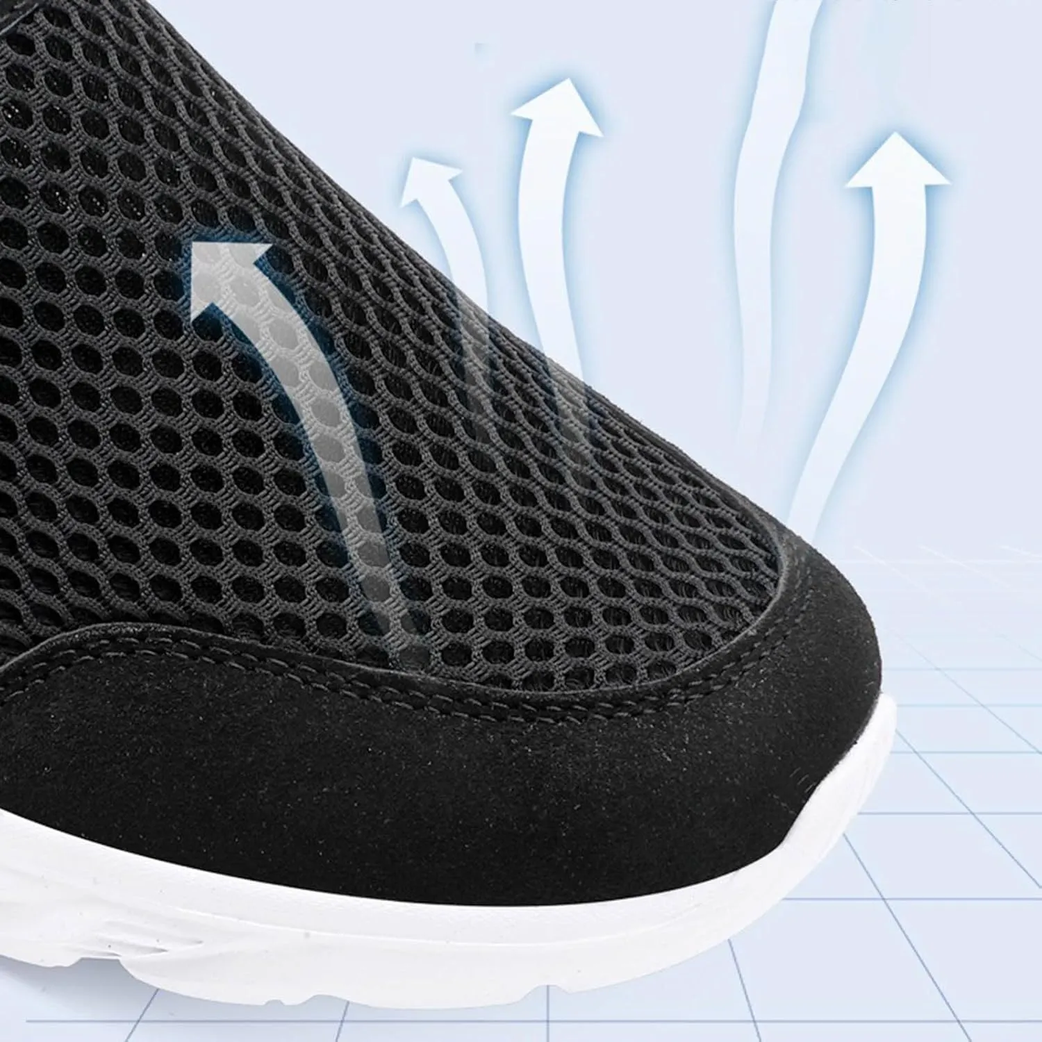 Men's Breathable Mesh Walking Shoes, Comfortable Adjustable Slip on Sneakers for Spring/Summer Daily Wear, Great for Outdoor Travel and City Strolls Fashion Thick Bottom Black Sneaker