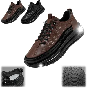 Men's Casual Air Cushion Sneakers, Cowhide Crocodile Print Sneakers, Spring Non-Slip Business Shoes