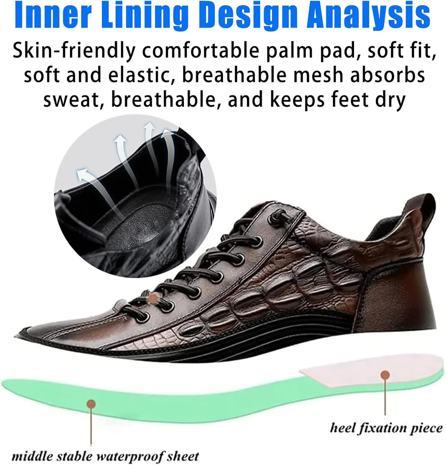 Men's Casual Air Cushion Sneakers, Cowhide Crocodile Print Sneakers, Spring Non-Slip Business Shoes