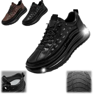 Men's Casual Air Cushion Sneakers, Cowhide Crocodile Print Sneakers, Spring Non-Slip Business Shoes