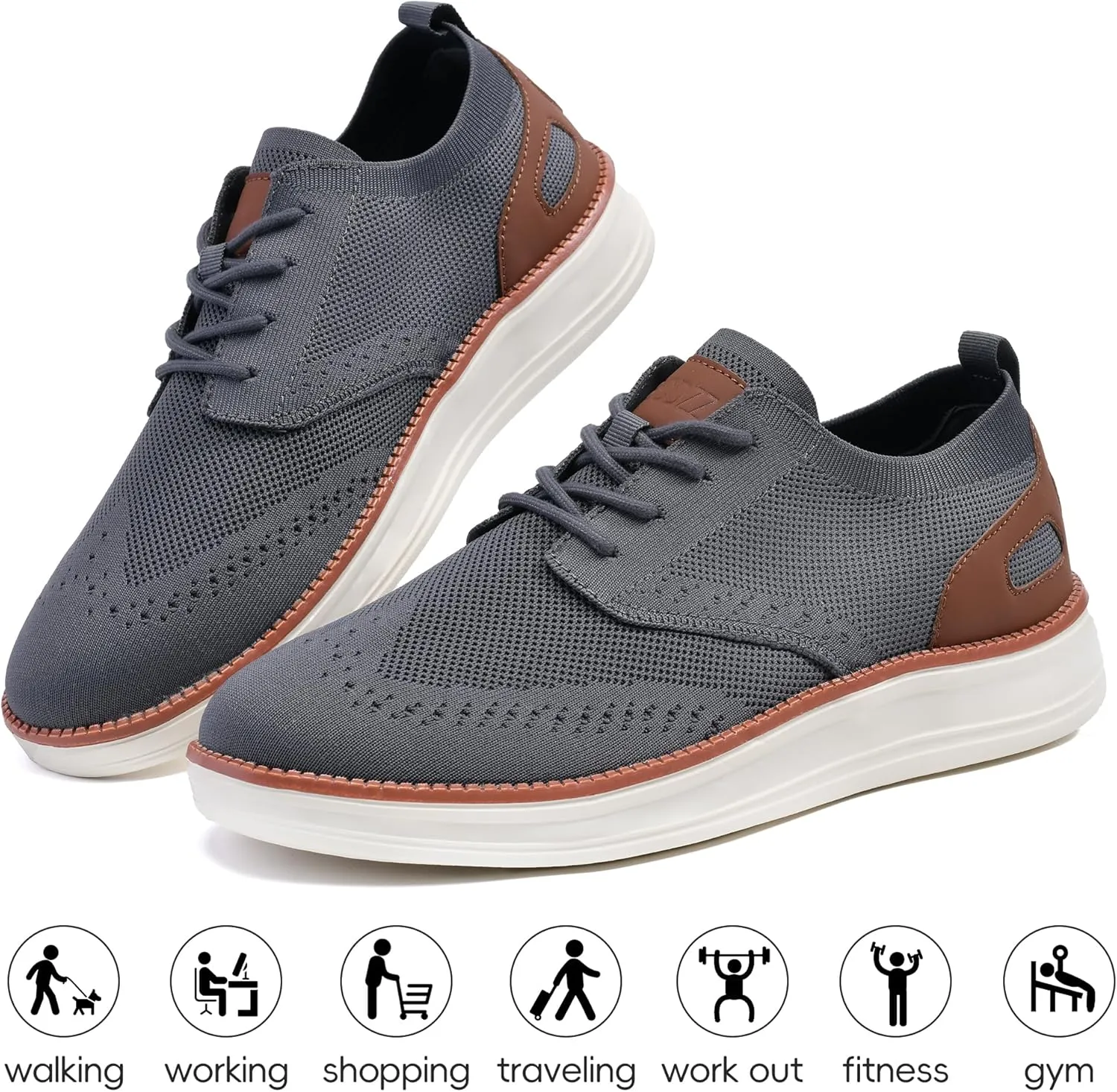 Mens Casual Dress Shoes Loafers Walking Sneakers Mesh Breathable Comfortable Lightweight Tennis Sneakers Fashion Lace Up Oxfords Business Shoes Soft Sole Zapatos