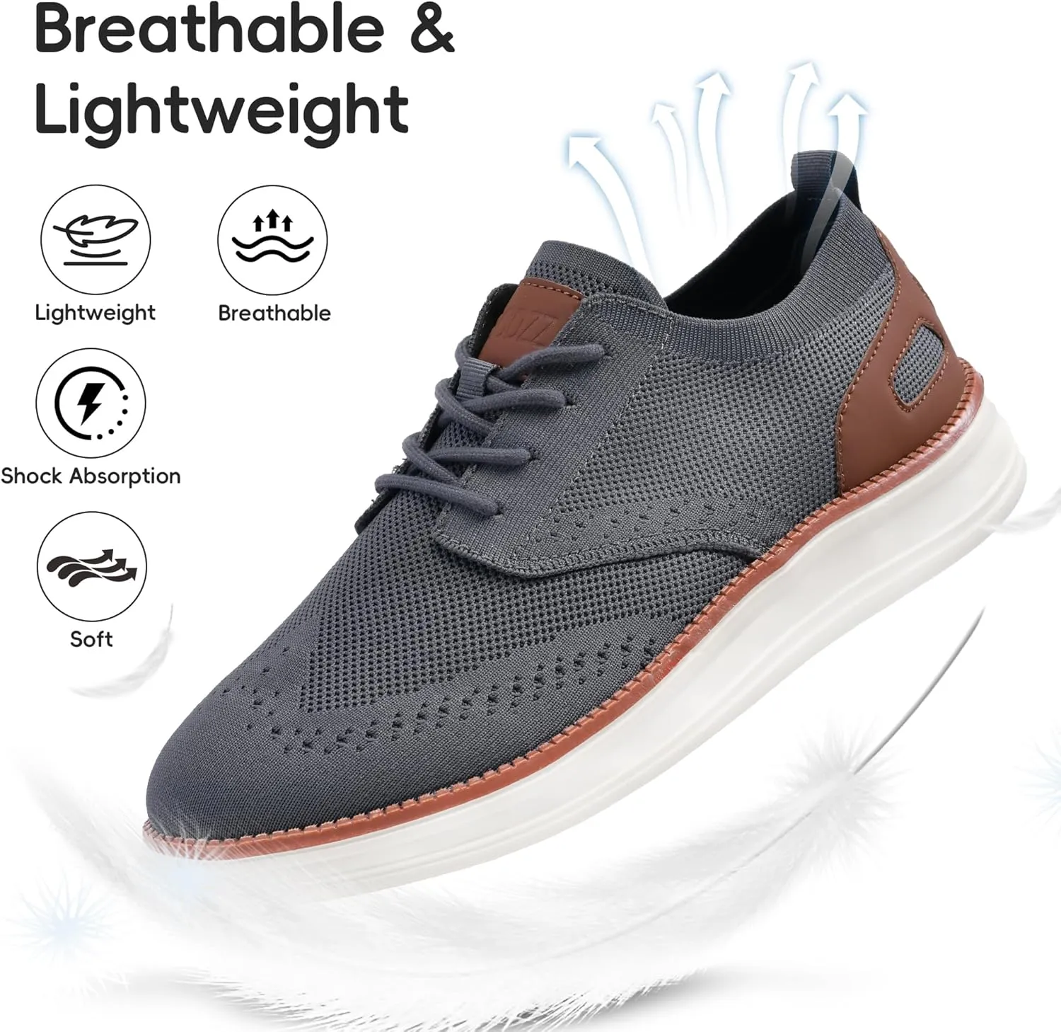 Mens Casual Dress Shoes Loafers Walking Sneakers Mesh Breathable Comfortable Lightweight Tennis Sneakers Fashion Lace Up Oxfords Business Shoes Soft Sole Zapatos