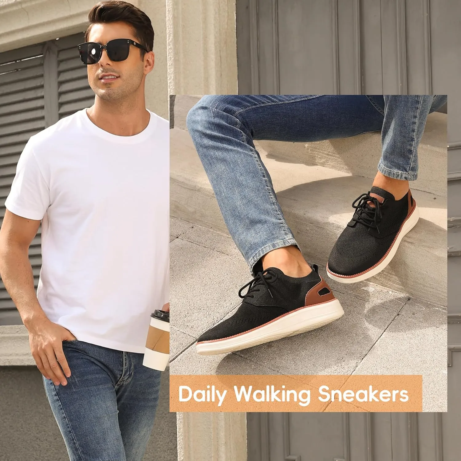 Mens Casual Dress Shoes Loafers Walking Sneakers Mesh Breathable Comfortable Lightweight Tennis Sneakers Fashion Lace Up Oxfords Business Shoes Soft Sole Zapatos
