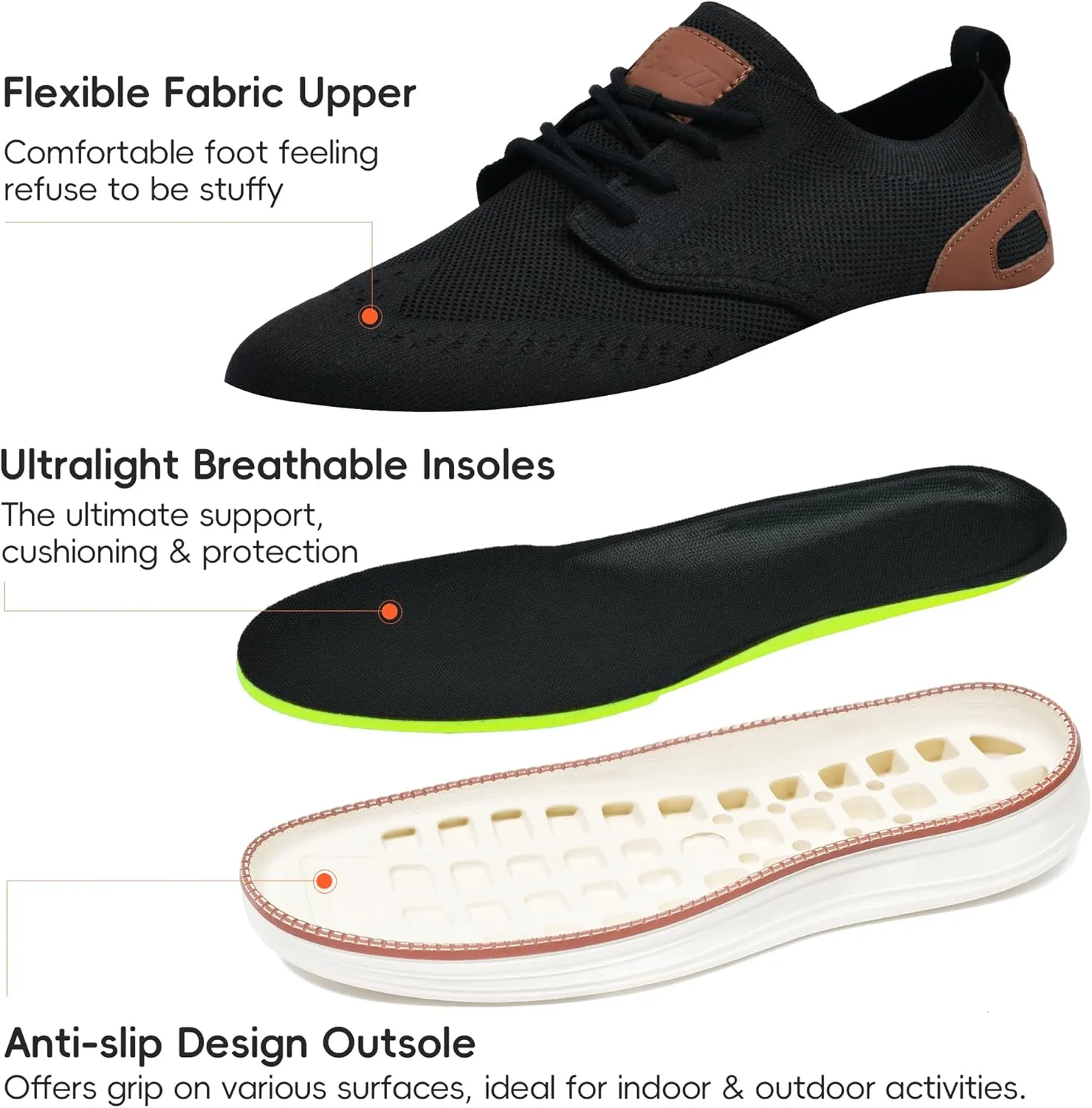 Mens Casual Dress Shoes Loafers Walking Sneakers Mesh Breathable Comfortable Lightweight Tennis Sneakers Fashion Lace Up Oxfords Business Shoes Soft Sole Zapatos
