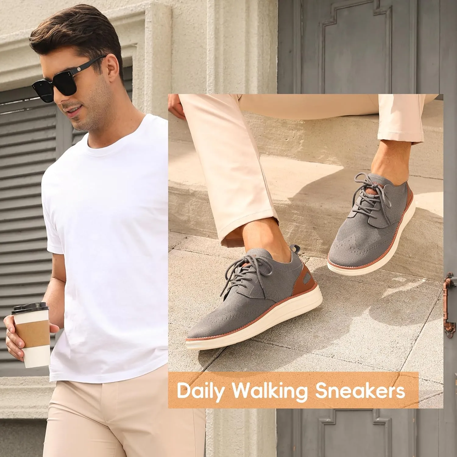 Mens Casual Dress Shoes Loafers Walking Sneakers Mesh Breathable Comfortable Lightweight Tennis Sneakers Fashion Lace Up Oxfords Business Shoes Soft Sole Zapatos