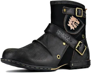 Mens Chukka Biker Cowboy Stylish Motorcycle Combat Hiking Fashion Casual Cowhide Leather Ankle Side Zipper Boots 5008-1-DD1D2