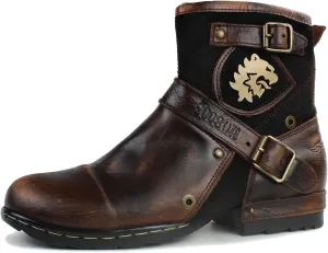 Mens Chukka Biker Cowboy Stylish Motorcycle Combat Hiking Fashion Casual Cowhide Leather Ankle Side Zipper Boots CD-5008-1-BP-US-R
