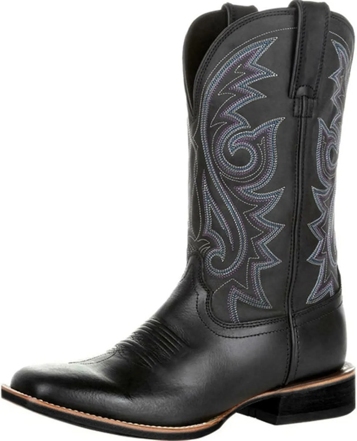 Men's Fashion High Tube Embroidery Retro Leather Boots Men's Wide-head Western Cowboy Boots Middle Tube Thick Boots