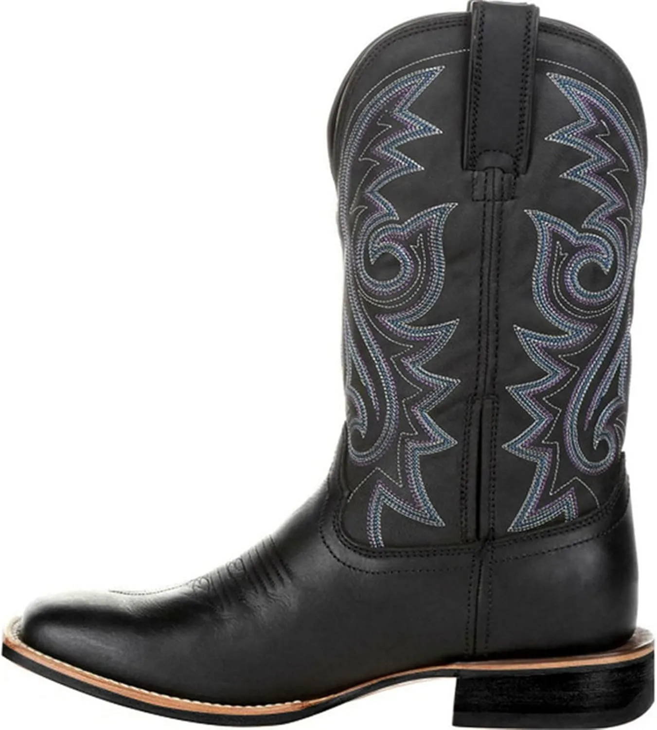 Men's Fashion High Tube Embroidery Retro Leather Boots Men's Wide-head Western Cowboy Boots Middle Tube Thick Boots