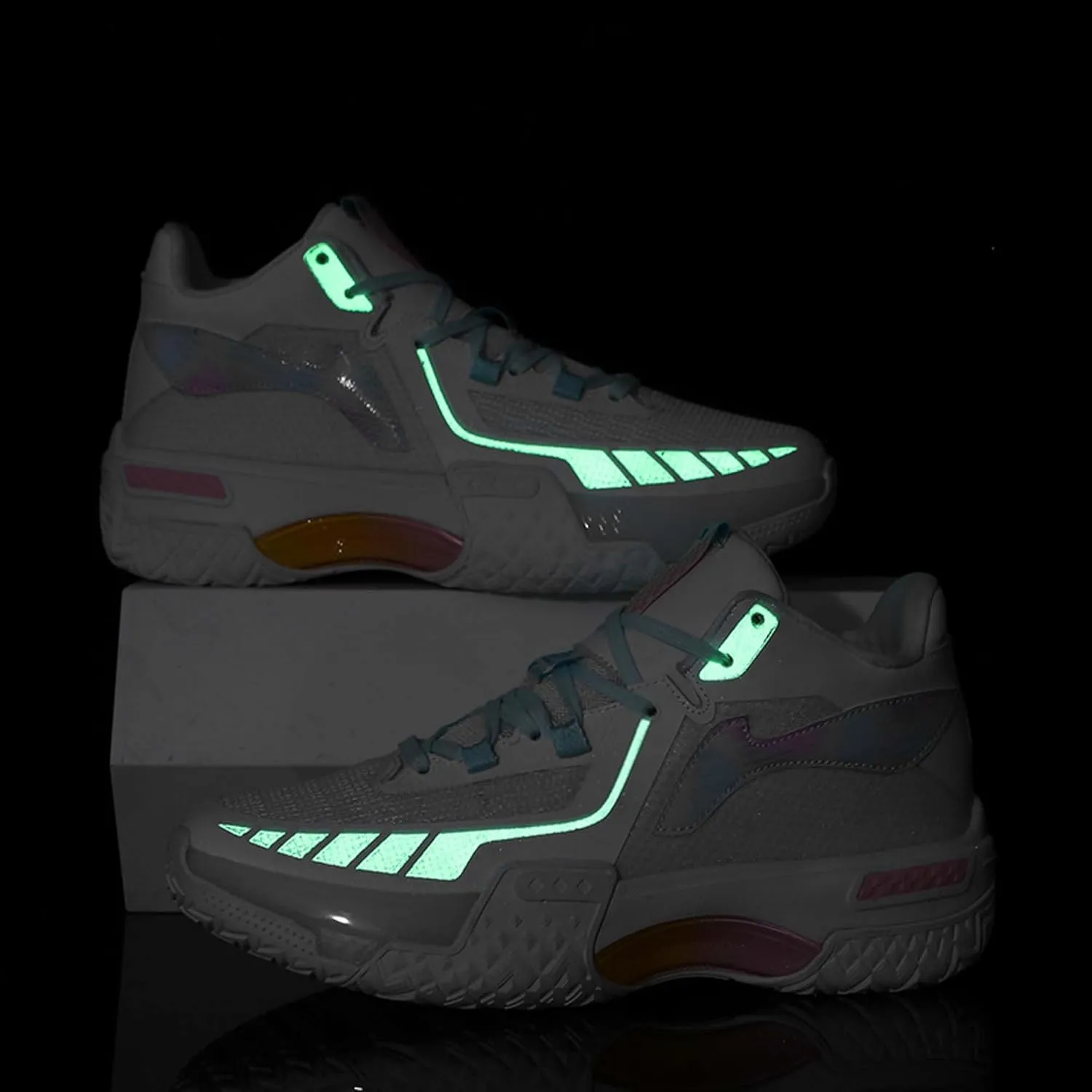 Men's Fluorescent Basketball Shoes Teenage Arch Support Fashion Sneakers Women's Anti-Slip Lightweight Sports High Top Basketball Running Fitness Tennis Athletic Shoes