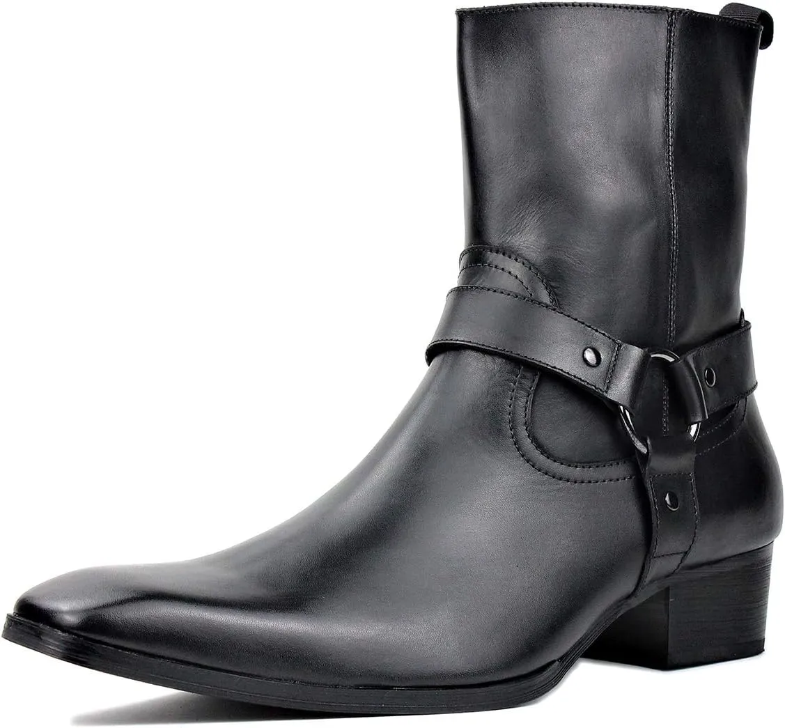 Men's Genuine Leather Ankle Glitter Stylish Fashion Chelsea Casual Walking Dress Boots with Zipper CD-JY015-R