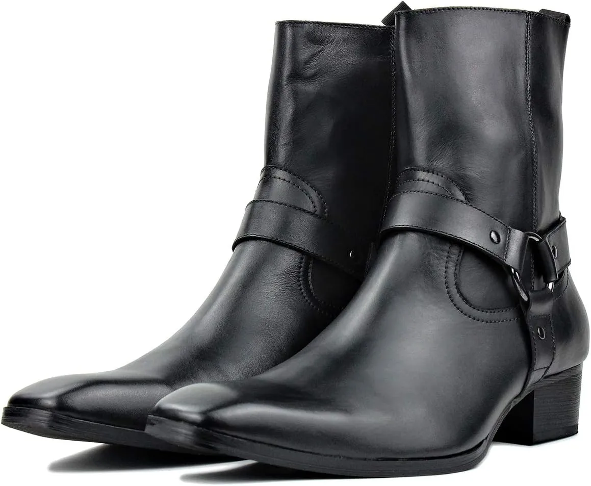 Men's Genuine Leather Ankle Glitter Stylish Fashion Chelsea Casual Walking Dress Boots with Zipper CD-JY015-R