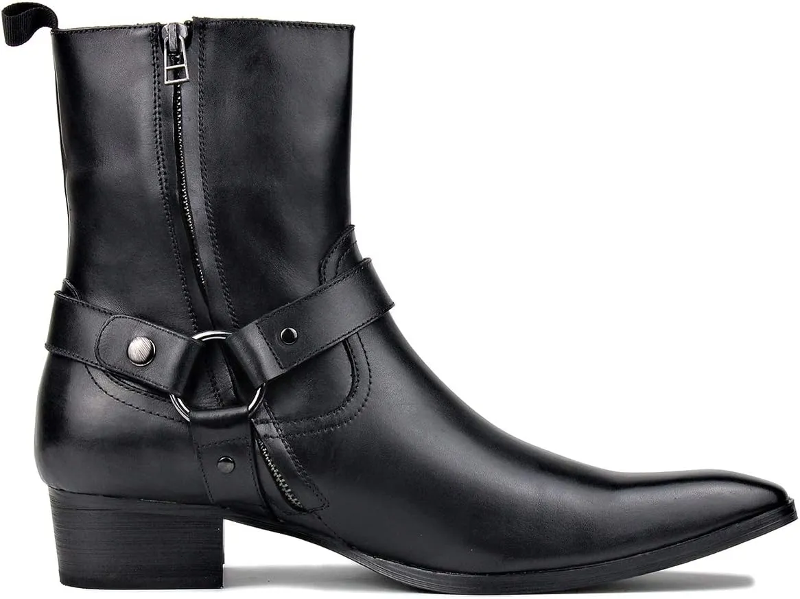Men's Genuine Leather Ankle Glitter Stylish Fashion Chelsea Casual Walking Dress Boots with Zipper CD-JY015-R