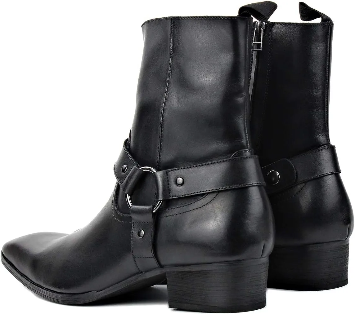 Men's Genuine Leather Ankle Glitter Stylish Fashion Chelsea Casual Walking Dress Boots with Zipper CD-JY015-R