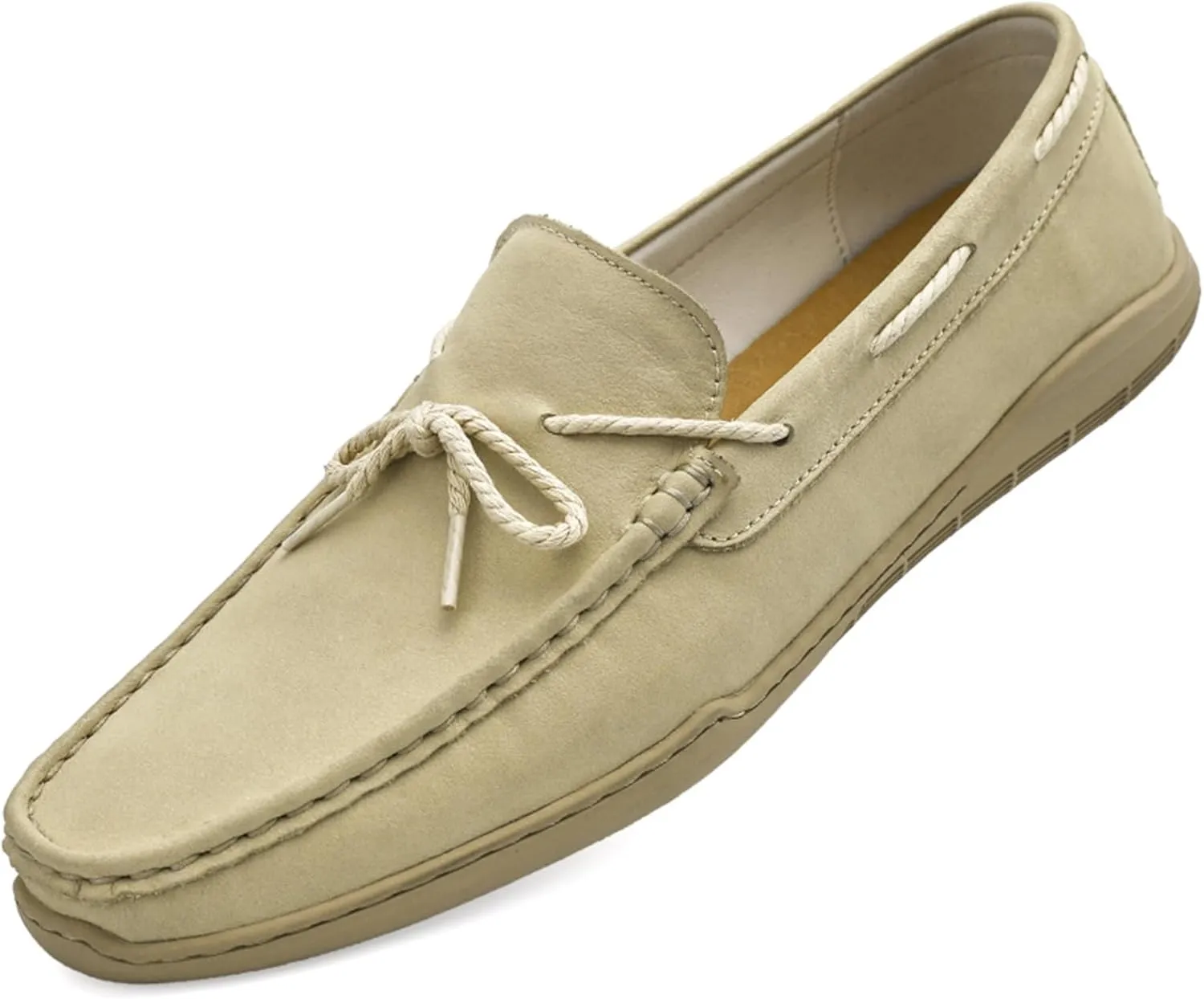 Men's Genuine Leather Loafers - 1-Eye Deck Shoes with Stitching Details, Round Toe, Anti-Slip, Lightweight & Flexible Slip-Ons for Prom & Casual Wear