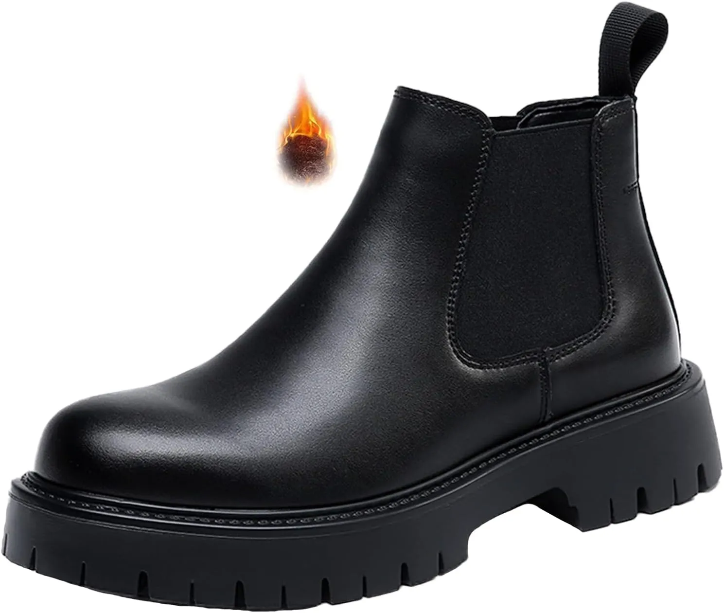 Men's Genuine Leather Slip On Chunky Platform Chelsea Boots Luxury Round Toe Lug Sole Work Dress Boots Casual Non Slip Ankle Boots