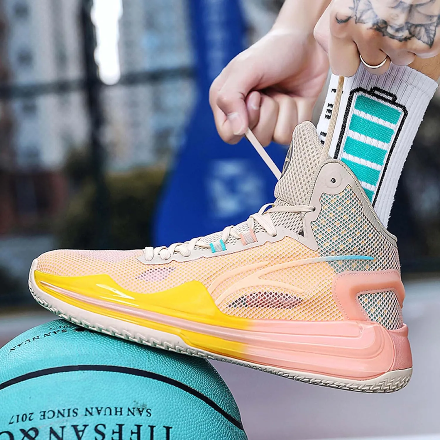 Men's High Top Basketball Shoes, Indoor or Court Outdoor Teenage Basketball Sneakers Anti-Slip Breathable Women's Tennis Running Trainers Fashion Sports Men and Women's Shoes