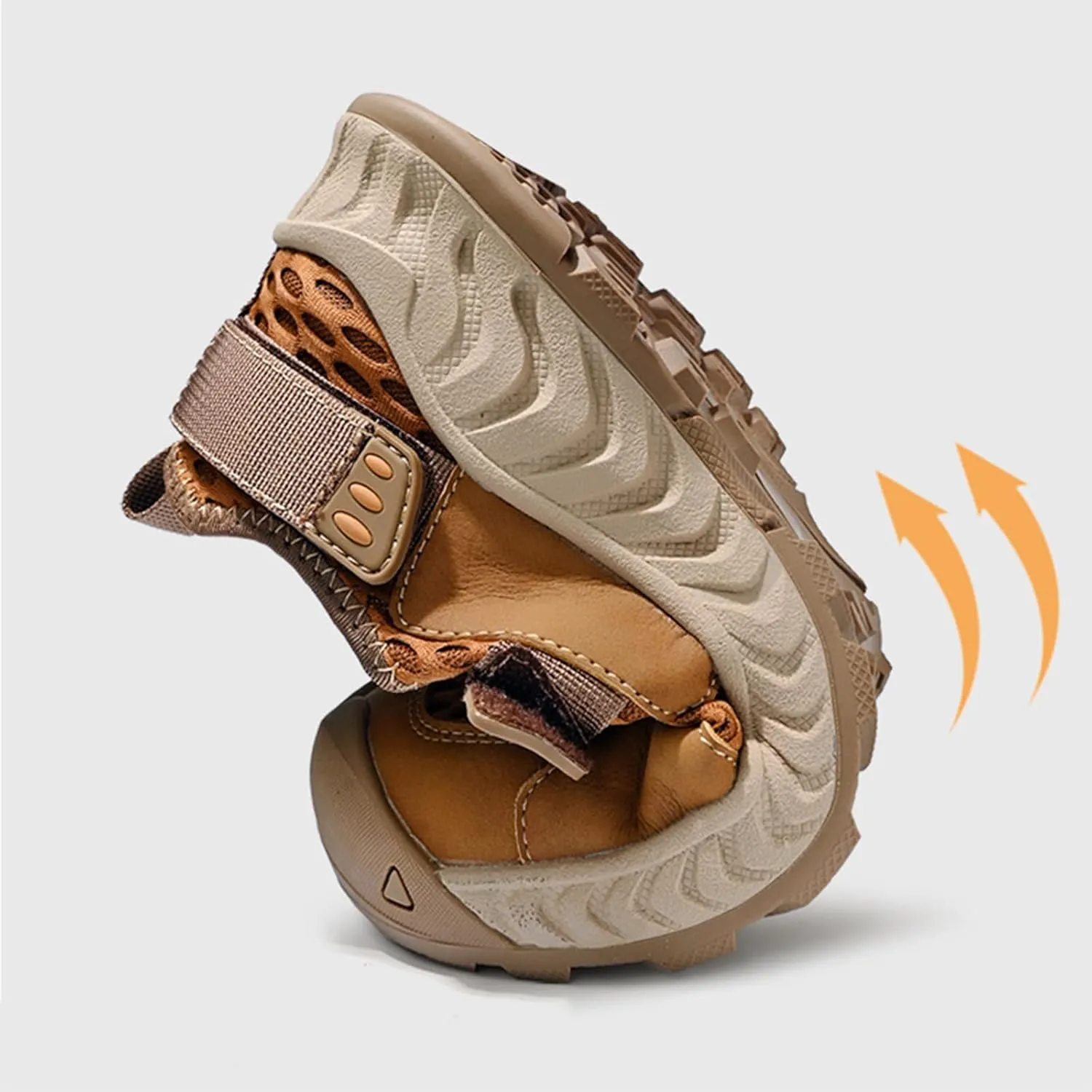 Men's Hook&Loop Breathable Splicing Mesh Sport Sandals,Summer Comfy Leather Slip-On Non-Slip Sports Beach Hiking Fisherman Sandals Casual Walking Sneakers