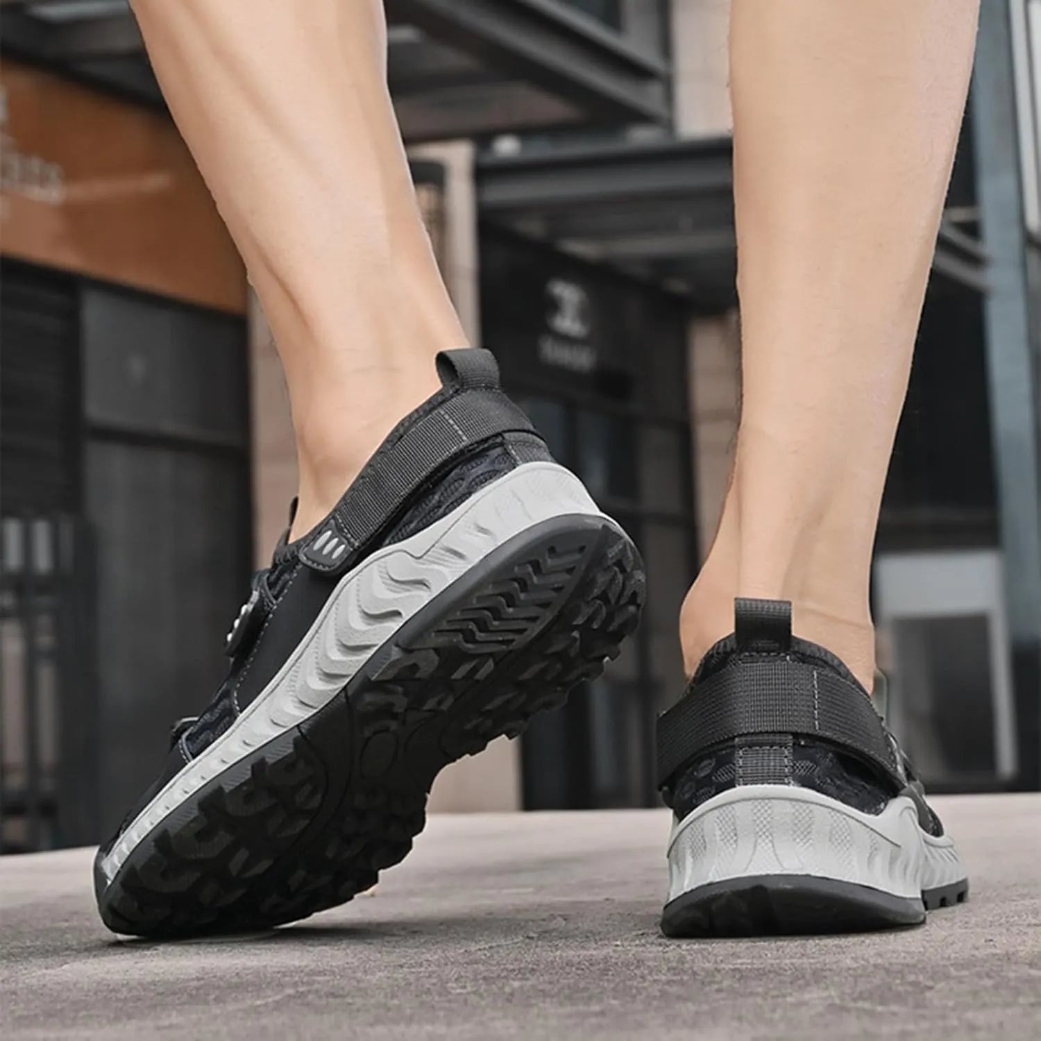 Men's Hook&Loop Breathable Splicing Mesh Sport Sandals,Summer Comfy Leather Slip-On Non-Slip Sports Beach Hiking Fisherman Sandals Casual Walking Sneakers