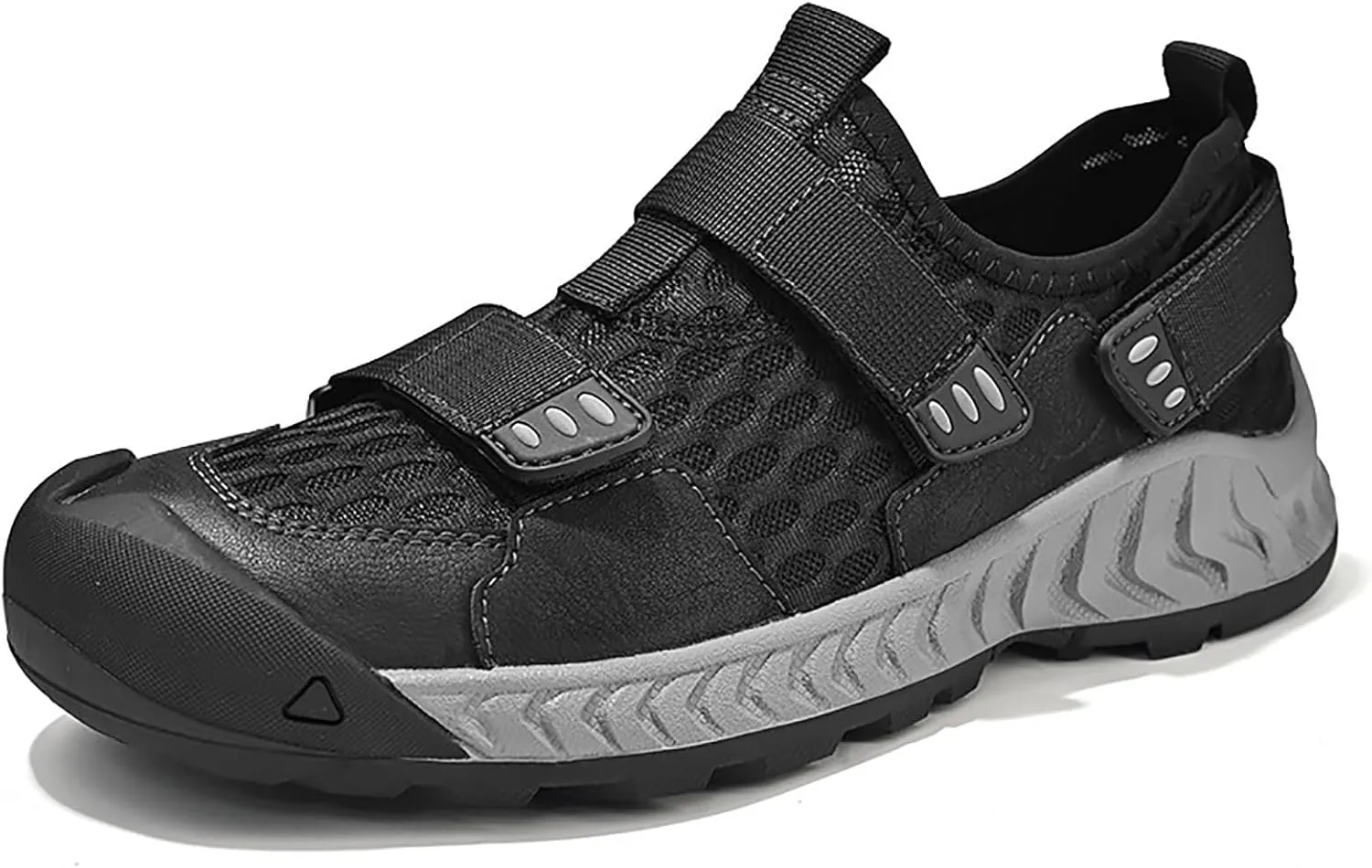 Men's Hook&Loop Breathable Splicing Mesh Sport Sandals,Summer Comfy Leather Slip-On Non-Slip Sports Beach Hiking Fisherman Sandals Casual Walking Sneakers
