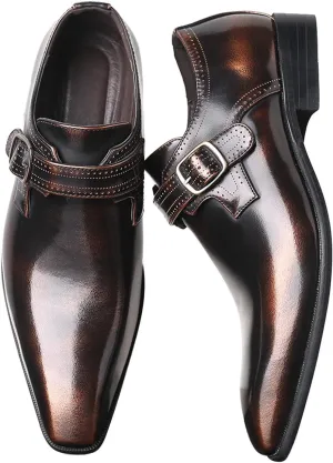 Men's Leather Dress Shoes Casual Slip-On Loafer Shoe Black Plain Oxford Footwear Workout Wedding Party Dressy