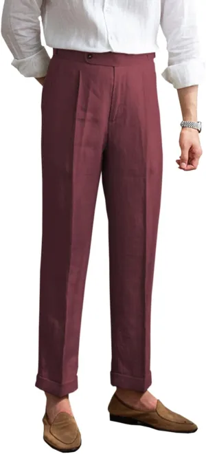 Men's Linen Pants Vintage Lightweight Premium Dress Pants for Men Spring Summer