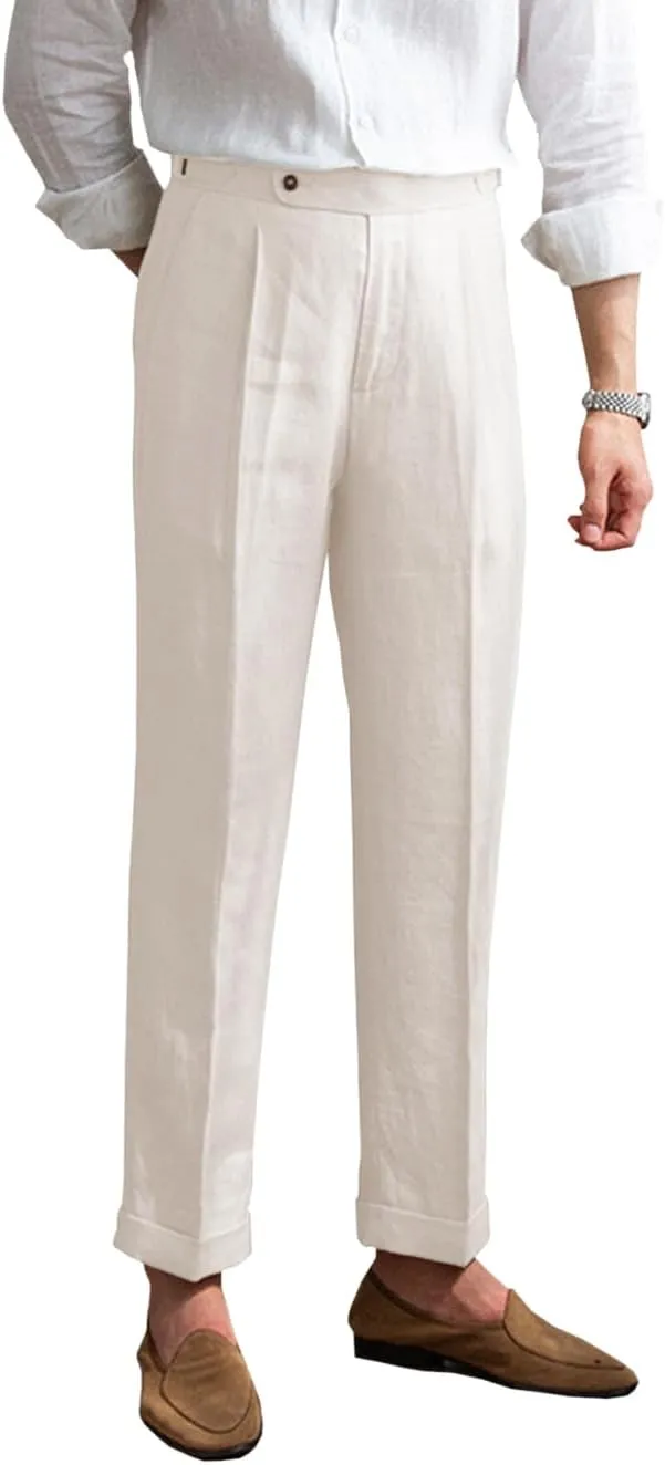Men's Linen Pants Vintage Lightweight Premium Dress Pants for Men Spring Summer