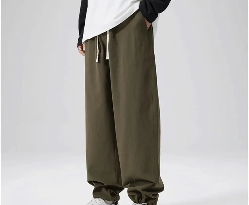 Men's Loose Fit Straight Leg Jogger Pants Elastic Waist Midweight Casual Sweatpants for Spring Autumn