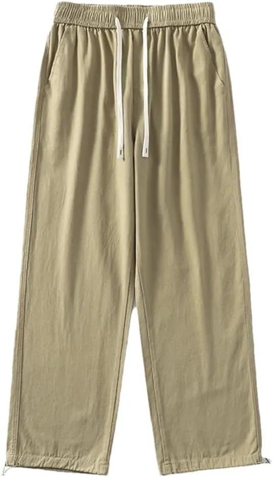 Men's Loose Fit Straight Leg Jogger Pants Elastic Waist Midweight Casual Sweatpants for Spring Autumn