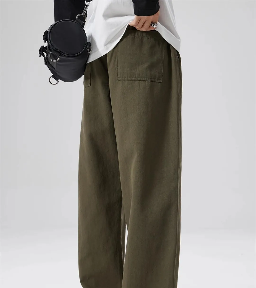 Men's Loose Fit Straight Leg Jogger Pants Elastic Waist Midweight Casual Sweatpants for Spring Autumn