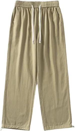 Men's Loose Fit Straight Leg Jogger Pants Elastic Waist Midweight Casual Sweatpants for Spring Autumn