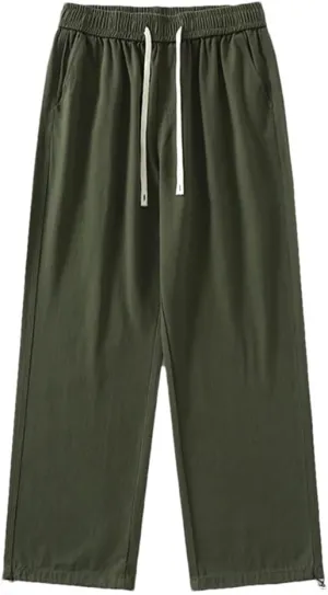 Men's Loose Fit Straight Leg Jogger Pants Elastic Waist Midweight Casual Sweatpants for Spring Autumn