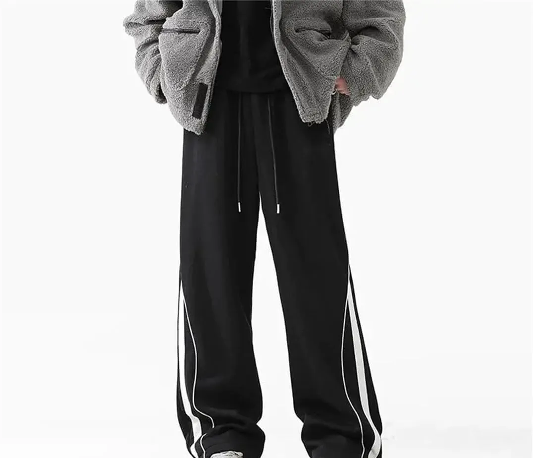 Men's Loose Fit Wide Leg Casual Pants Elastic Waist Midweight Straight Leg Sweatpants for Spring Autumn