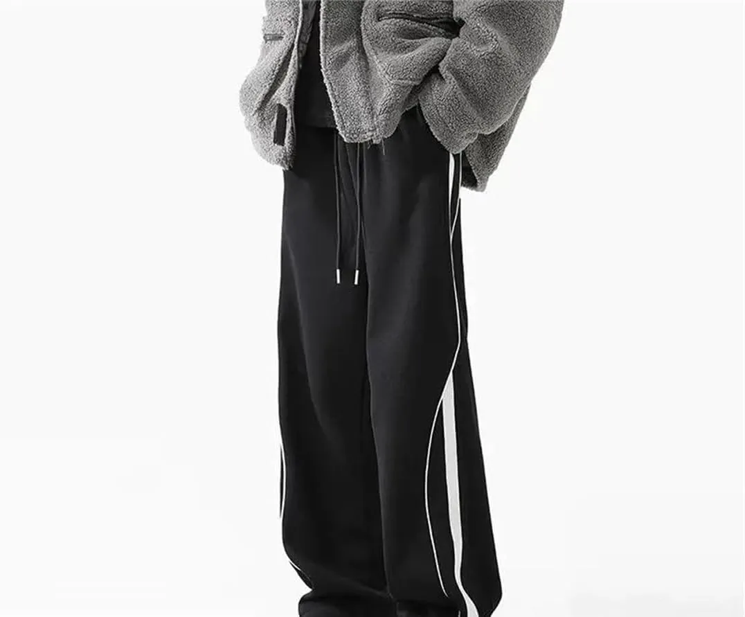 Men's Loose Fit Wide Leg Casual Pants Elastic Waist Midweight Straight Leg Sweatpants for Spring Autumn