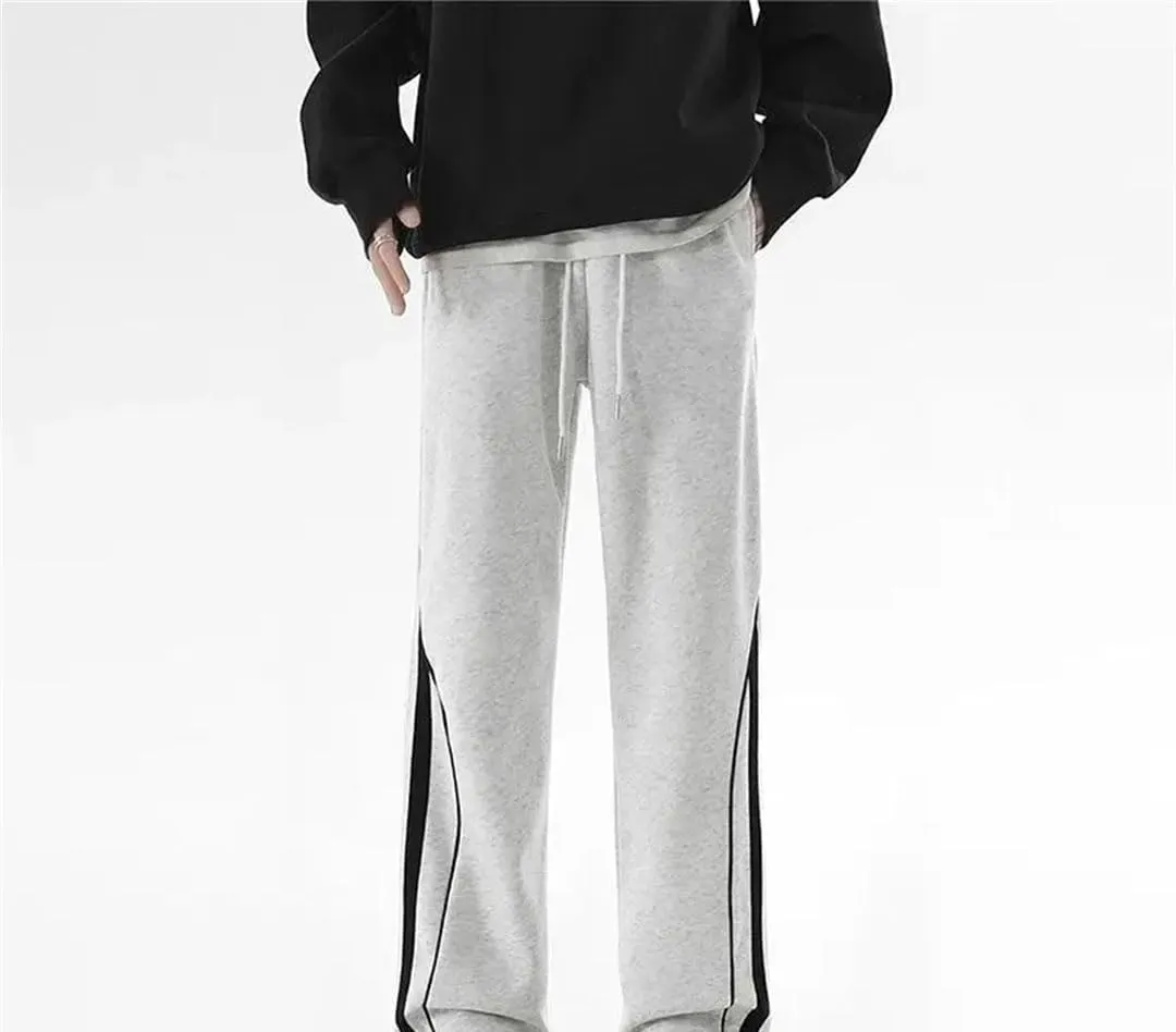 Men's Loose Fit Wide Leg Casual Pants Elastic Waist Midweight Straight Leg Sweatpants for Spring Autumn