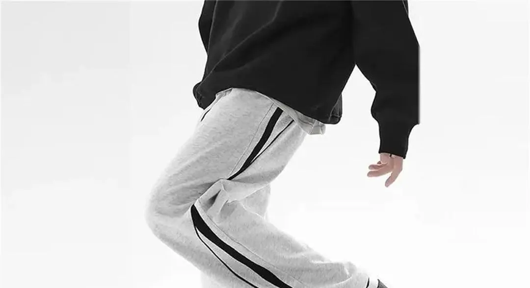 Men's Loose Fit Wide Leg Casual Pants Elastic Waist Midweight Straight Leg Sweatpants for Spring Autumn