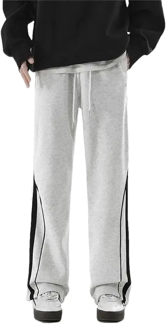 Men's Loose Fit Wide Leg Casual Pants Elastic Waist Midweight Straight Leg Sweatpants for Spring Autumn